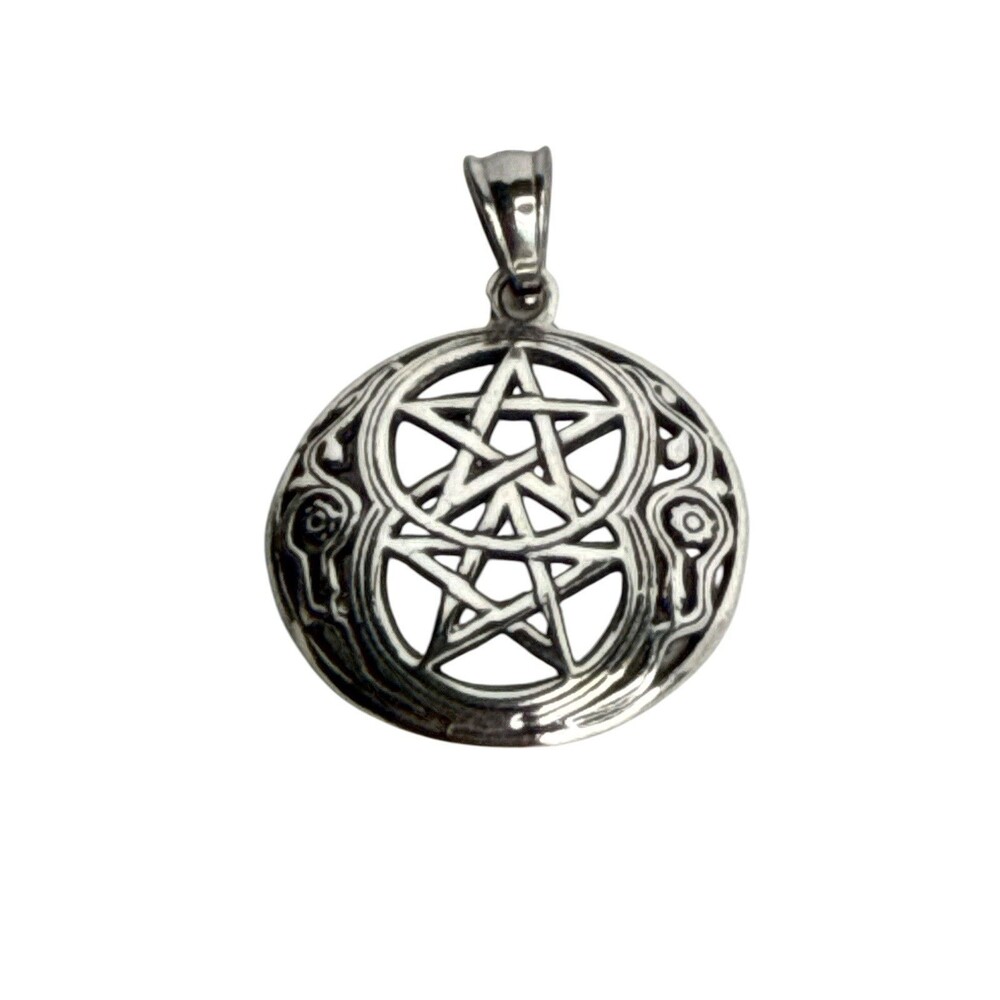 925 Sterling Silver Double Pentacle Pentagram Pendant Wiccan Pagan Amulet